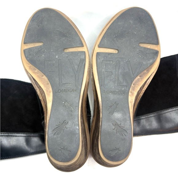 Fly London Tall Black Leather Wedge Boots | 37 - Picture 7 of 11